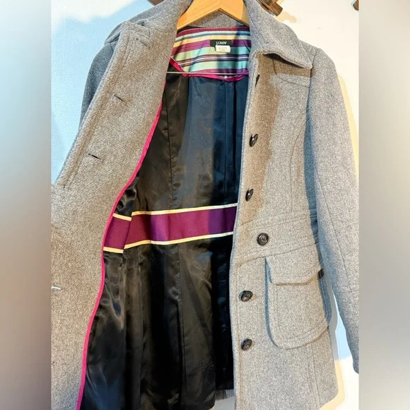J Crew Women Gray Wool Blend Peacoat Belted Pockets Size 4 EUC - Picture 5 of 11